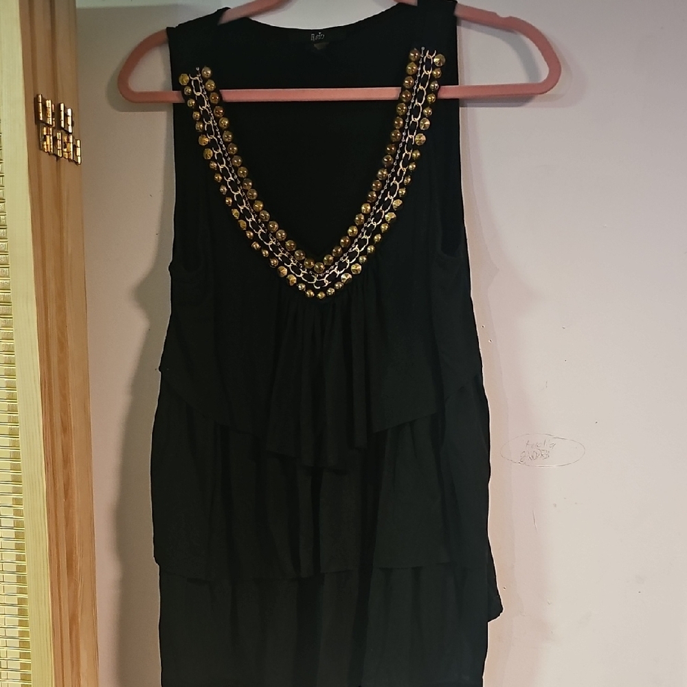 Chic Black Sleeveless Top with Gold Accent by Rain size XL